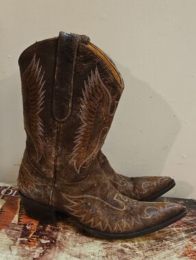 Old Gringo Eagle Stitched Brown Distressed Tooled Leather Western Boots